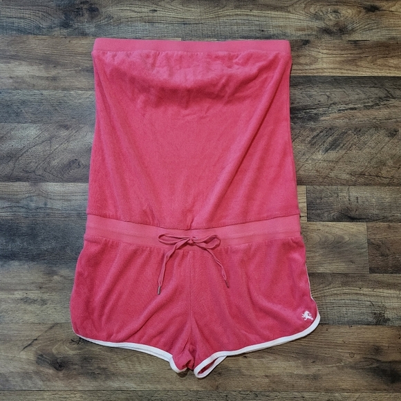 Vintage Express Pink Terry Cloth White Trim Y2K Strapless Romper Size Large - Picture 1 of 10